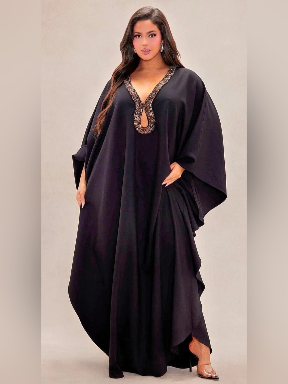 Fashion Nova Black Sierra Kaftan Maxi Dress Sequin Embellished Gala